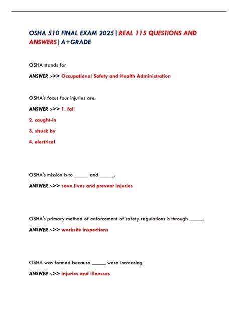OSHA 510 FINAL EXAM 2025|REAL 115 QUESTIONS AND ANSWERS|A+GRADE - OSHA ...