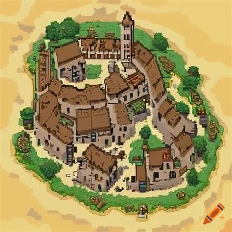 Pixel art medieval town map on Craiyon