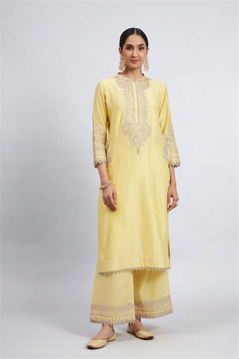 Aadah-Daffodil Yellow Princess-Cut Long Kurta Set