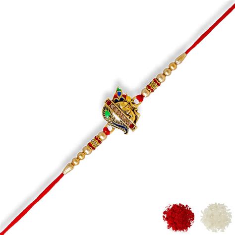 Krishna Morpankh Rakhi with Roli Chaval and Rakshabandhan Gift Card Fo ...