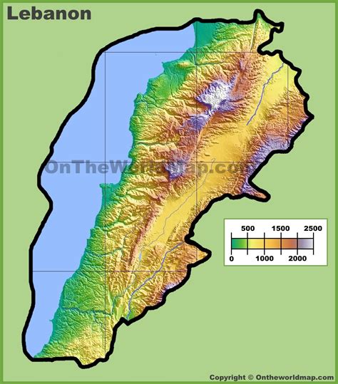 Lebanon physical map - Ontheworldmap.com