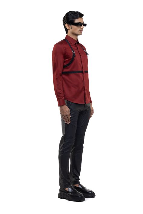 Maroon Cotton Shirt with Black Chest & Shoulder Harness - SDS | KUSHAL SHAH