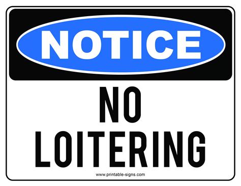 Notice No Loitering Sign Printable - Printable Signs