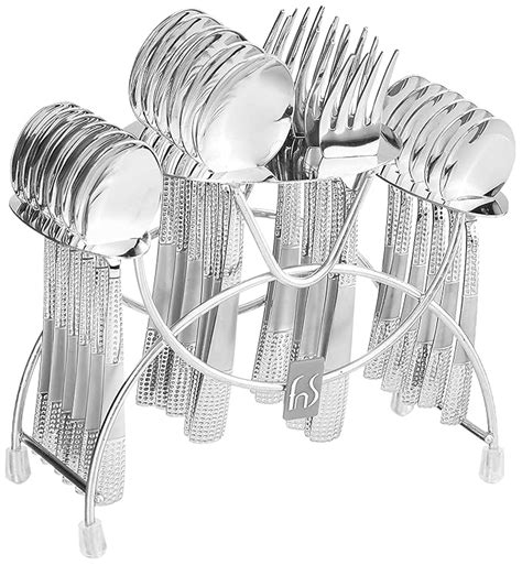 FnS Stainless Steel Zest Cutlery Set with Cutlery Stand, 24-Piece(6 ...