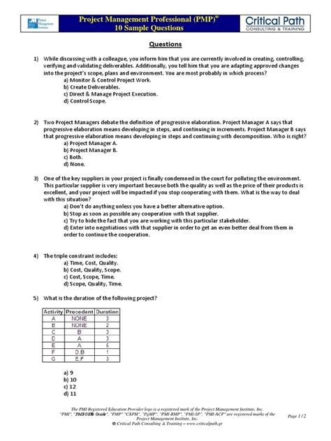 Image result for PMP Critical Forward Path Questions