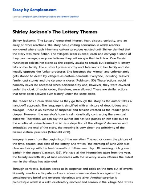 Shirley Jackson’s The Lottery Themes Free Essay Sample on Samploon.com