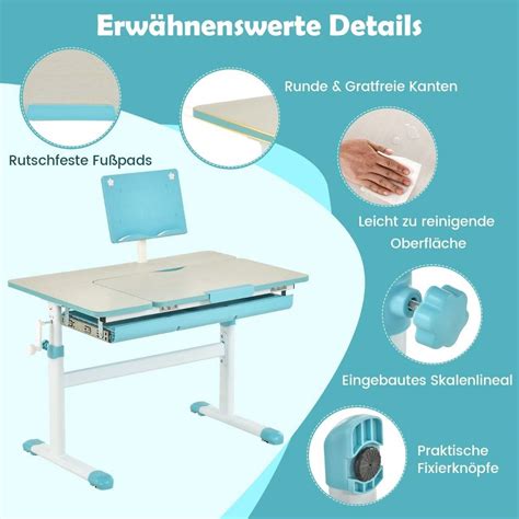 Height-adjustable children's desk set with tilting table top and book ...
