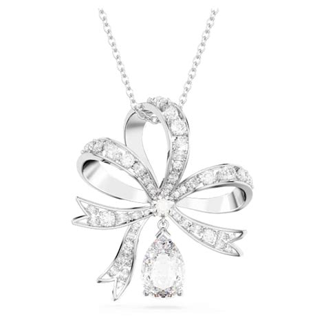 Hyperbola pendant, Bow, Large, White, Rhodium plated | Swarovski
