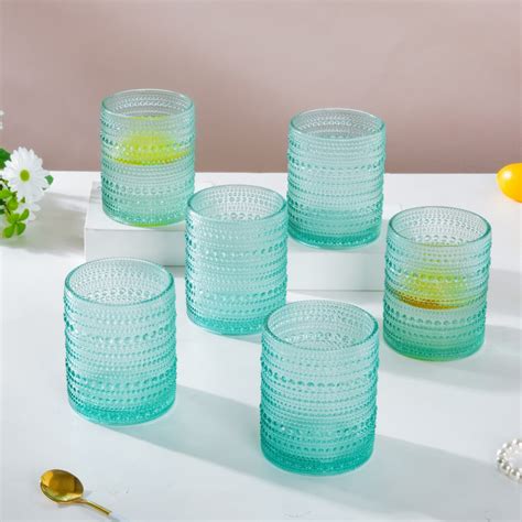 Bubbles Texture Glass Turquoise Set Of 6 250ml Online - Premium ...