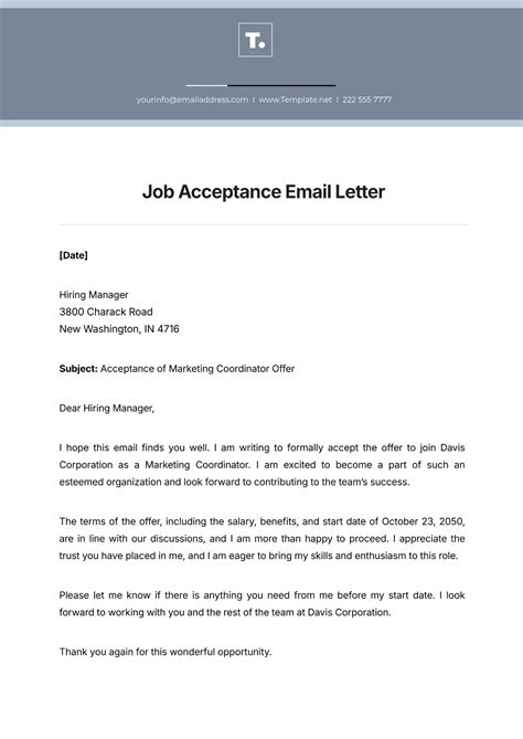 Job Acceptance Email