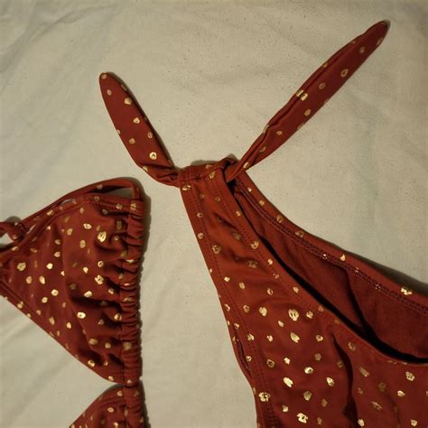 Firey orange swim suit Triangle string top and... - Depop