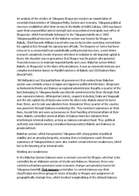 The Decline of Tokugawa Shogunate: An In-Depth Analysis - Studocu