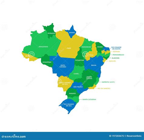 Brazil Regions Map stock vector. Illustration of contour - 197203675