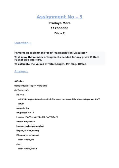 Assignment 5 CN - Assignment No – 5 Pradnya More 112003086 Div – 2 ...