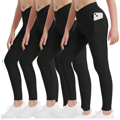 EXARUS EXARUS 4 Pack Girls Leggings Kids Yoga Pants Crossover V Waist ...