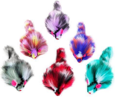 Amazon.com : CHIWAVA 6PCS 3.1" Long Haired Furry Mice with Rattle ...
