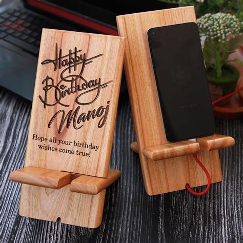 Personalized Wooden Mobile Phone Stand | Engraved Phone Holder ...