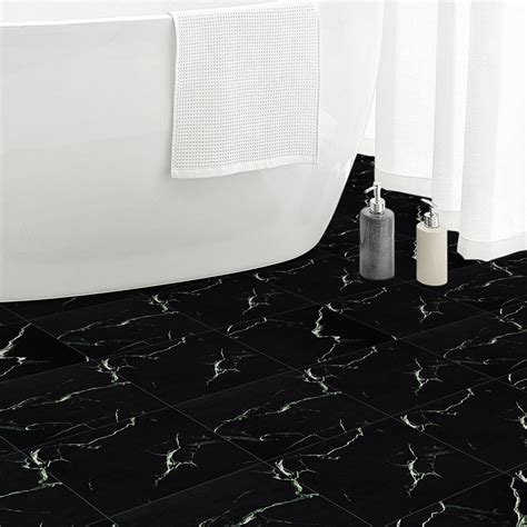 Elffloor Peel and Stick Floor Tile?Black Marble Self-Adhesive Vinyl ...
