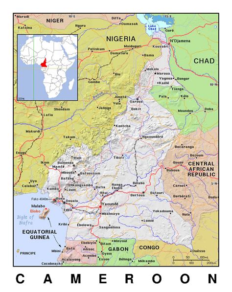 Detailed political map of Cameroon with relief | Cameroon | Africa ...