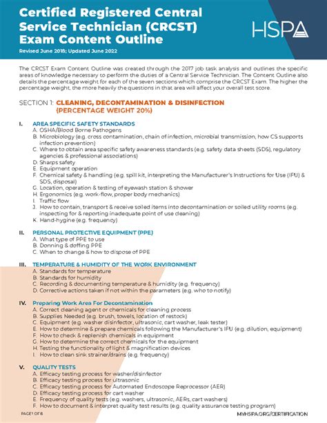 CRCST Exam Content Outline: Essential Knowledge for Central Service Technician - Studocu