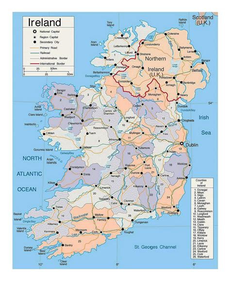 Detailed political and administrative map of Ireland with roads and ...