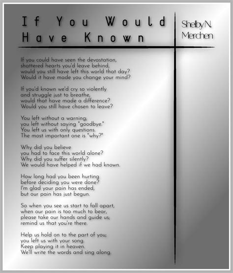 If You Would Have Known-Shelby N. Merchen | Suicide Poems