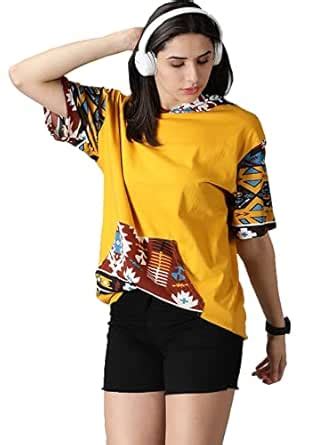 Buy RodZen Women's Cotton Loose Fit Drop Shoulder Oversized Printed ...