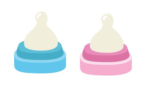 Set of blue and pink baby bottle nipple clipart. Simple cute latex ...