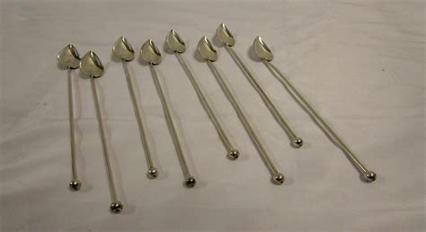 Set of 8 Sterling Silver Mint Julep Iced Tea Straw Spoons with Heart ...