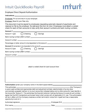 2012-2026 Form Intuit QuickBooks Payroll Employee Direct Deposit ...