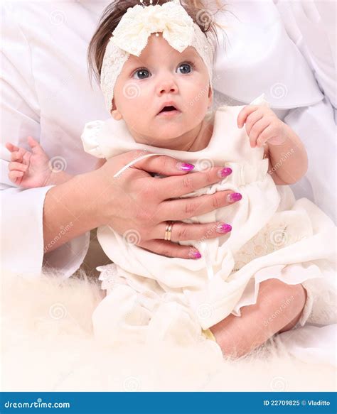 Adorable Baby Girl in White Dress Stock Image - Image of face, nose ...