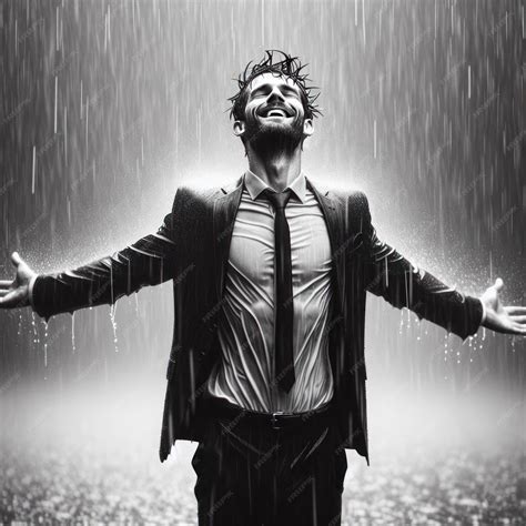 Premium Photo | Happy man standing in the pouring rain