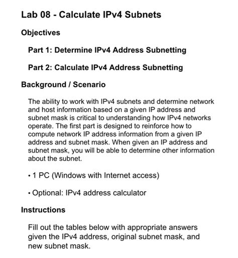 Lab Calculate IPv4 Subnets 的图像结果