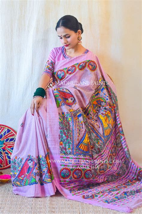 Hari Vatika Chanderi Handpainted Madhubani Saree Blouse Set – MADHUBANI ...