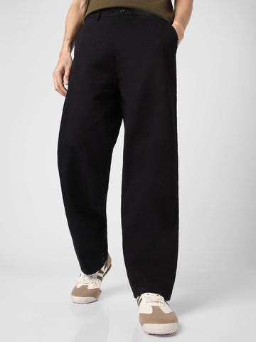 Men's Light Grey Loose Baggy Fit Solid Chino Trousers Non-Stretchable ...