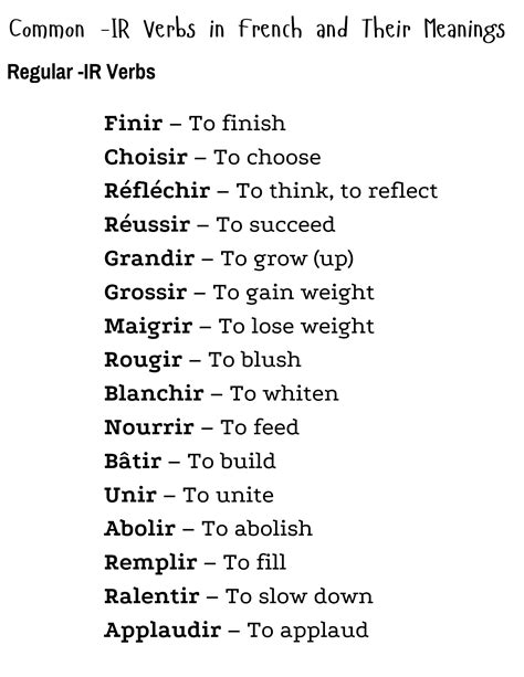 list of french ir verbs and their meanings | Teaching Resources