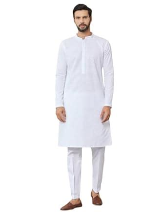 Buy See Designs Men's Long Sleeve Mandarin Collar Side Slit White ...