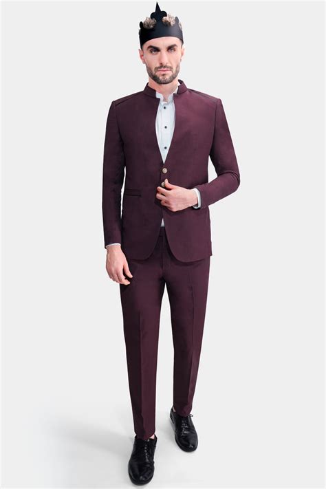 Matterhorn Maroon Textured Premium Wool-Blend Bandhgala/Jodhpuri Suits ...