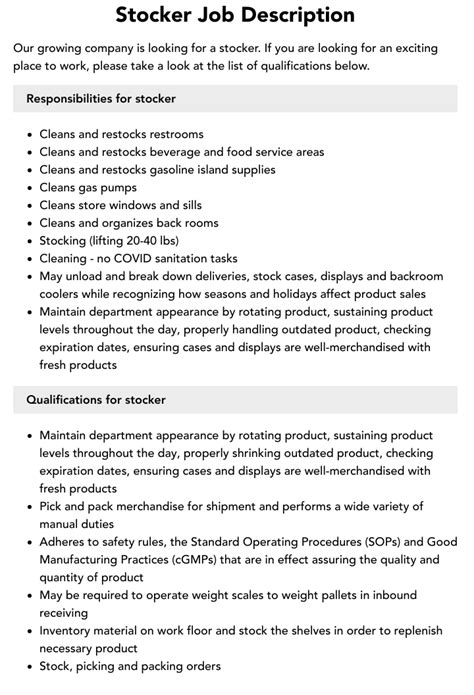Image result for Stocker Job Description