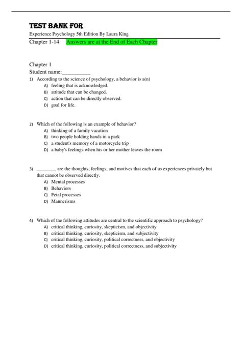 Test Bank for Experience Psychology 5th Edition | All Chapters | Graded ...