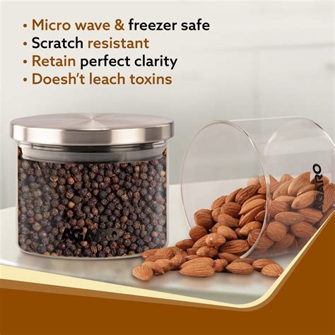 Elite Borosilicate Glass Jar 350 ml, Round Shaped, Steel Lid,Pack of 2 ...
