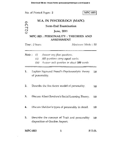 MPC-003 Previous Year Question Papers: Theories & Assessments of ...
