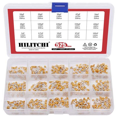 10pF to 100nF 15Values Ceramic Capacitor Set, Hilitchi 525Pcs DIP ...