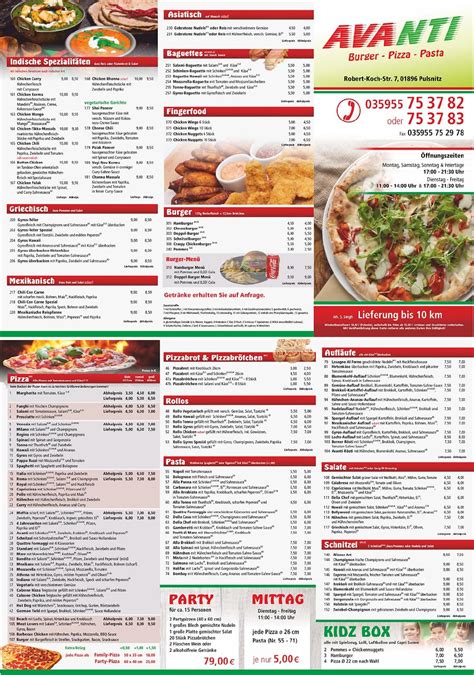 Speisekarte von AVANTI Pizza Pasta bürger, Pulsnitz