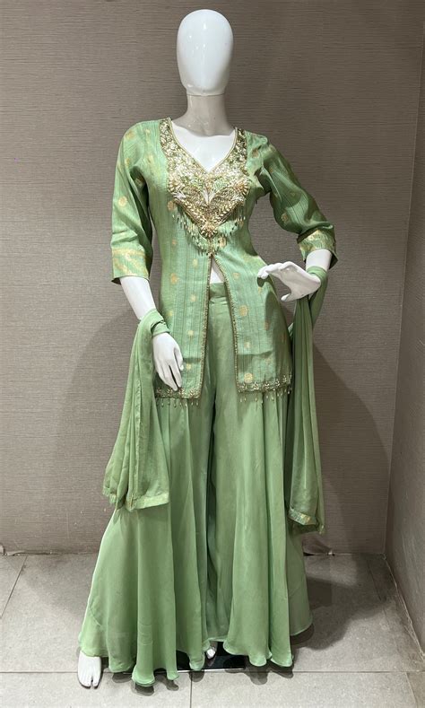 Pista green palazzo with short BLOUSE