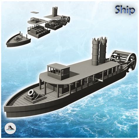 Fichier STL Bateau à aubes armé de canons (4) - USA America ACW ...