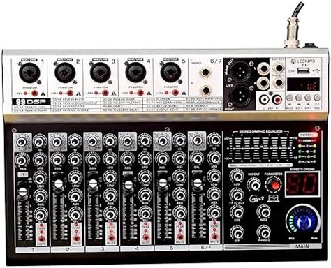 kh Audio Mixer 7 Channel DJ mixer Console USB Computer Recording 48V ...