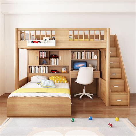 儿童床书桌床一体多功能 交错式上下床小户型榻榻米双层床带衣柜-阿里巴巴