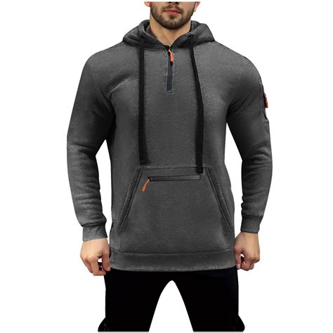 Bazeneo Mens Work Hoodies Quarter Zip Jumpers Long Sleeve Classic Fit ...