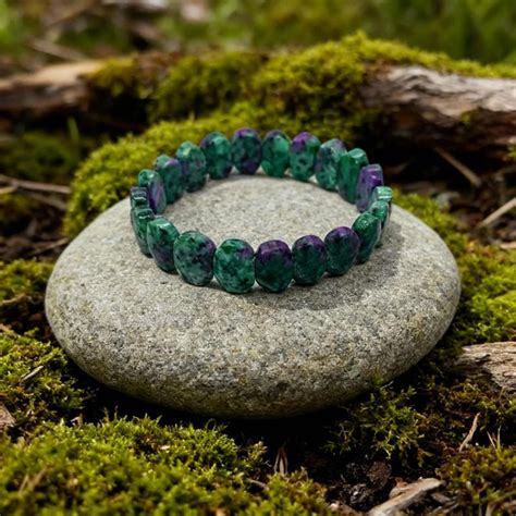 Buy Epidote in Zoisite Bracelet 14mm Oval Beads, Natural Green Purple ...